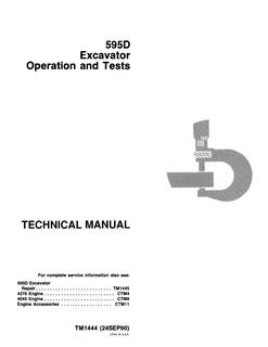 John Deere 595D Excavator Operation and test technical manual TM1444 — actual manual cover