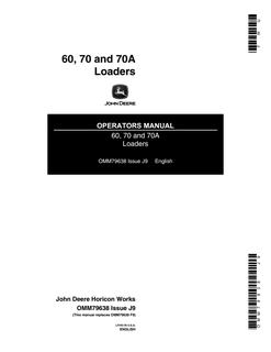John Deere 60, 70, 70A Loader Operator manual OMM79638 — actual manual cover
