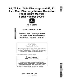 John Deere 60/72-inch side discharge; 62/72-inch rear discharge decks for Front Mount Mowers Mower deck Operator manual OMUC33593E — actual manual cover