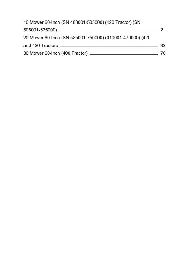 John Deere 60-inch; 400, 420, 430 tractors Mower Parts catalog PC1928 — actual manual cover