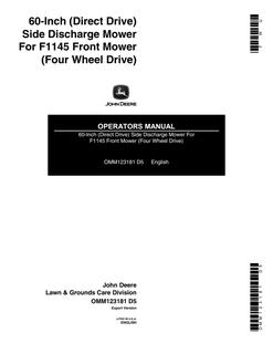 John Deere 60-inch Direct Drive Side Discharge Mower for F1145 Front Mower 4WD Mower Operator manual OMM123181 — actual manual cover