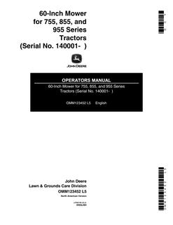 John Deere 60-inch mower for 755; 855; 955 Series Tractors Mower Operator manual OMM123452 — actual manual cover