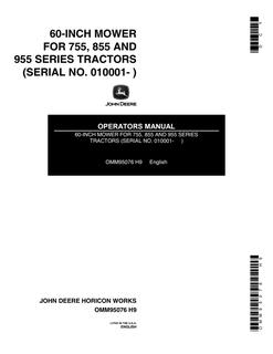 John Deere 60-inch mower for 755; 855; 955 Series Tractors Mower Operator manual OMM95076 — actual manual cover