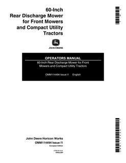 John Deere 60-inch Rear Discharge Mower for Front Mowers and Compact Utility Tractors Mower Operator manual OMM114494 — actual manual cover