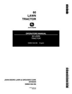 John Deere 60 Lawn Tractor Operator Manual OMM41604 — actual manual cover