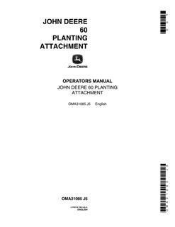John Deere 60 Planting Attachment Planting attachment Operator manual OMA31085 — actual manual cover