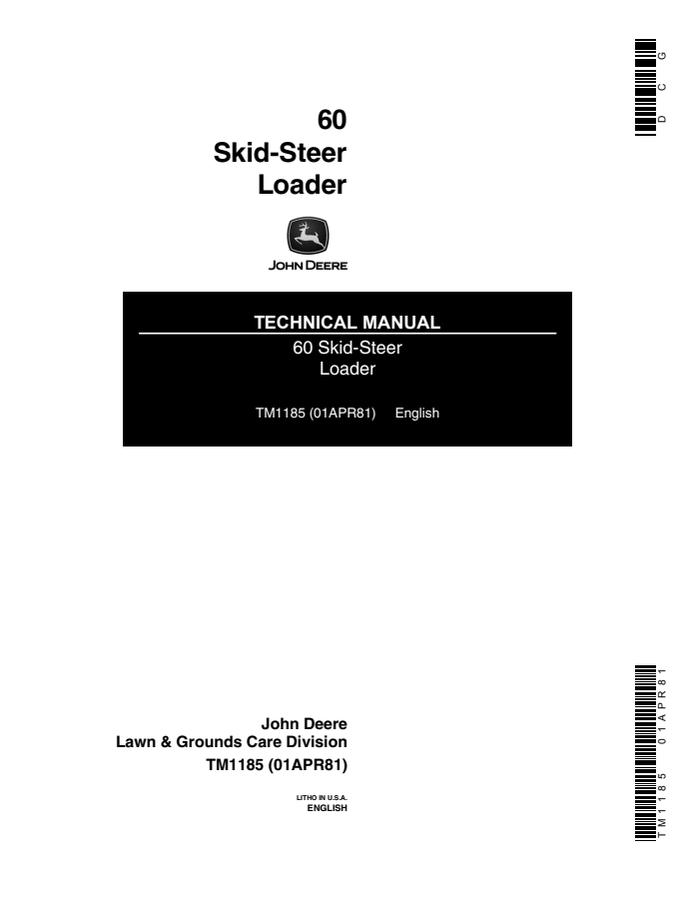 John Deere 60 Skid-steer loader Technical manual TM1185 — actual manual cover