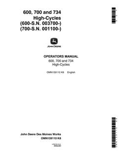 John Deere 600; 700; 734 High-Cycles Sprayer Operator manual OMN159110 — actual manual cover