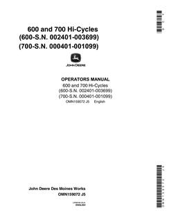 John Deere 600; 700 Hi-Cycles Sprayer Operator manual OMN159072 — actual manual cover