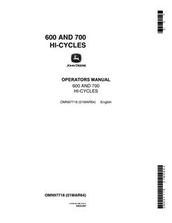 John Deere 600; 700 Hi-Cycles Sprayer Operator manual OMN97718 — actual manual cover