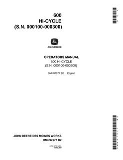 John Deere 600 Hi-Cycle Sprayer Operator manual OMN97577 — actual manual cover