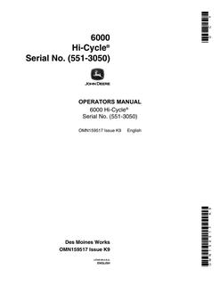 John Deere 6000 Hi-Cycle Sprayer Operator manual OMN159517 — actual manual cover