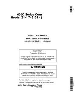 John Deere 600C Series Corn head Operator manual OMHXE29754 — actual manual cover
