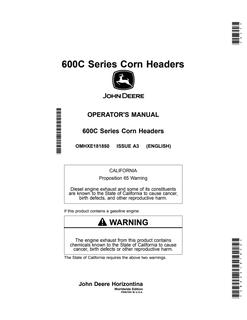 John Deere 600C Series Corn header Operator manual OMHXE181850 — actual manual cover