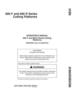 John Deere 600F; 600R Series Cutting platform Operator manual OMH208502 — actual manual cover