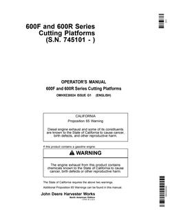 John Deere 600F; 600R Series Cutting platform Operator manual OMHXE30024 — actual manual cover