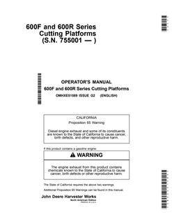 John Deere 600F; 600R Series Cutting platform Operator manual OMHXE51589 — actual manual cover