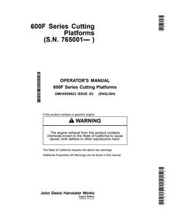 John Deere 600F Series Cutting platform Operator manual OMHXE69823 — actual manual cover