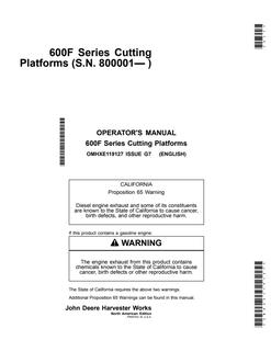 John Deere 600F Series Cutting Platforms Cutting platform Operator manual OMHXE119127 — actual manual cover