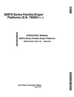 John Deere 600FD Series Flexible Draper Platforms Draper platform Operator manual OMHXE104552 — actual manual cover