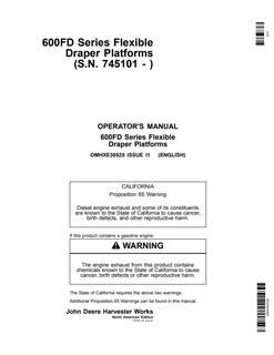 John Deere 600FD Series Flexible Draper Platforms Draper platform Operator manual OMHXE30525 — actual manual cover