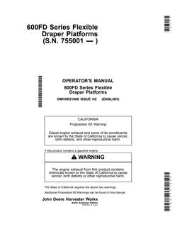 John Deere 600FD Series Flexible Draper Platforms Draper platform Operator manual OMHXE51608 — actual manual cover