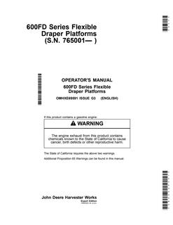 John Deere 600FD Series Flexible Draper Platforms Draper platform Operator manual OMHXE69591 — actual manual cover
