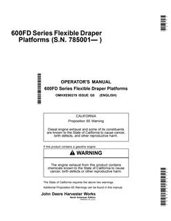 John Deere 600FD Series Flexible Draper Platforms Draper platform Operator manual OMHXE90219 — actual manual cover