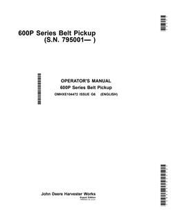 John Deere 600P Series Belt Pickup Belt pickup Operator manual OMHXE104472 — actual manual cover