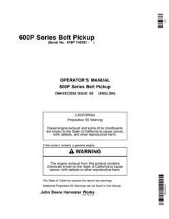 John Deere 600P Series Belt Pickup Belt pickup Operator manual OMHXE23034 — actual manual cover