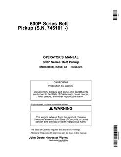 John Deere 600P Series Belt Pickup Belt pickup Operator manual OMHXE30034 — actual manual cover