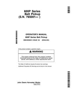 John Deere 600P Series Belt Pickup Belt pickup Operator manual OMHXE69813 — actual manual cover