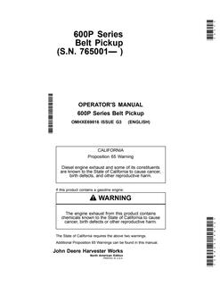 John Deere 600P Series Belt Pickup Belt pickup Operator manual OMHXE69816 — actual manual cover