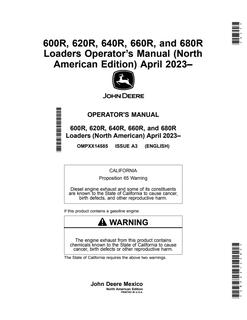 John Deere 600R; 620R; 640R; 660R; 680R Loader Operator manual OMPXX14585 — actual manual cover