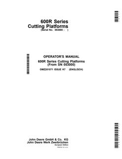 John Deere 600R Series Cutting platform Operator manual OMZ201071 — actual manual cover