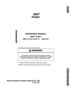 John Deere 600T Trailer Operator manual OMLCA111425 — actual manual cover
