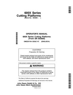 John Deere 600X Series Cutting platform Operator manual OMZ201104 — actual manual cover