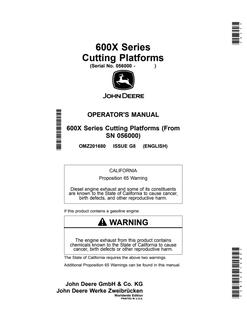 John Deere 600X Series Cutting platform Operator manual OMZ201680 — actual manual cover