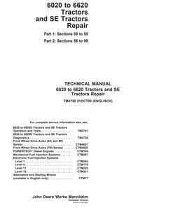 John Deere 6020 to 6620, SE Tractors Tractor Repair technical manual TM4750 — actual manual cover
