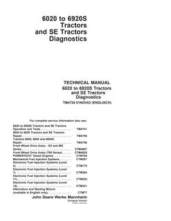 John Deere 6020 to 6920S, SE series Tractor Diagnostics Technical Manual TM4726 — actual manual cover