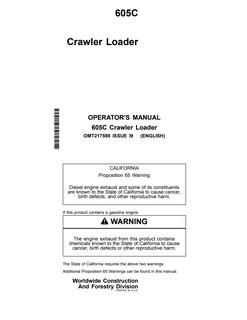 John Deere 605C Crawler loader Operator manual OMT217598 — actual manual cover