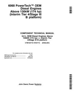 John Deere 6068 PowerTech OEM Diesel Engines Above 130kW Engine Component technical manual CTM104719 — actual manual cover