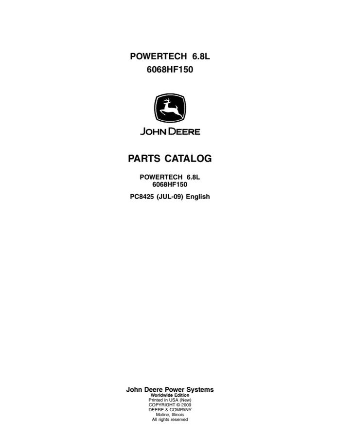 John Deere 6068HF150 Engine Parts catalog PC8425 — actual manual cover