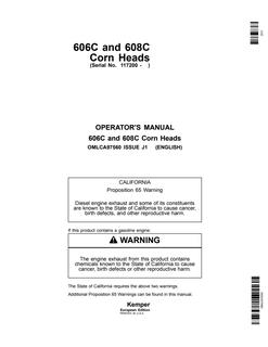 John Deere 606C; 608C Corn head Operator manual OMLCA97560 — actual manual cover