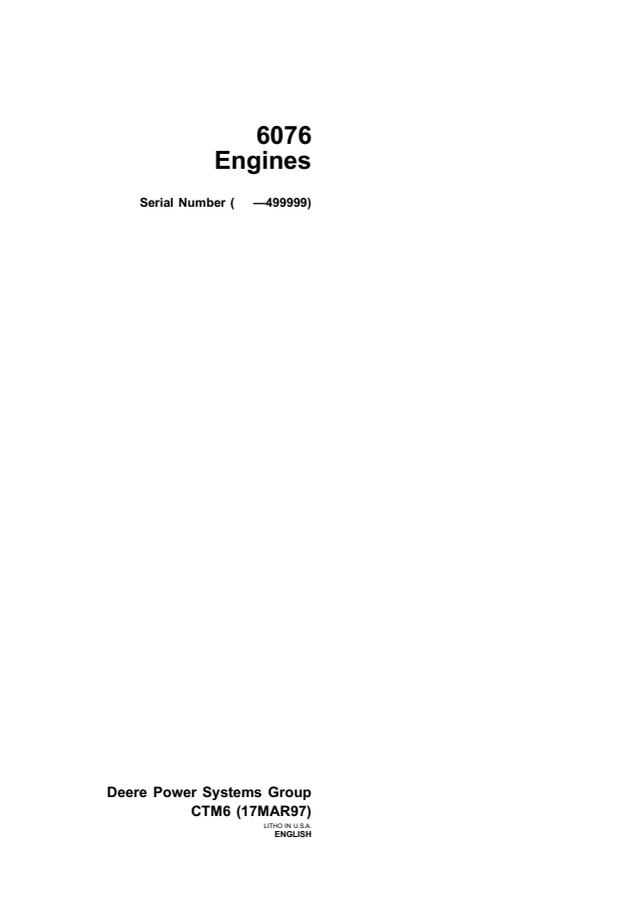 John Deere 6076 Engine Technical Manual — actual manual cover