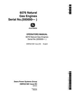 John Deere 6076 Natural Gas Engine Engine Operator manual OMRG21881 — actual manual cover