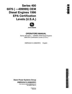 John Deere 6076 OEM diesel engine Operator manual OMRG25412 — actual manual cover