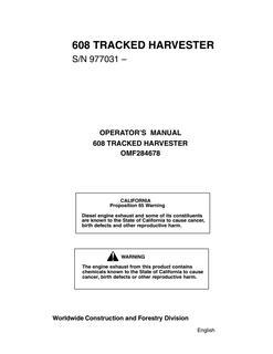 John Deere 608 Tracked Harvester Harvester Operator manual OMF284678 — actual manual cover