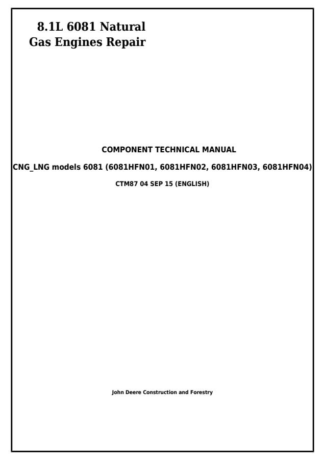 John Deere 6081HFN01, 6081HFN02, 6081HFN03, 6081HFN04 Engine Component technical manual CTM87 — actual manual cover