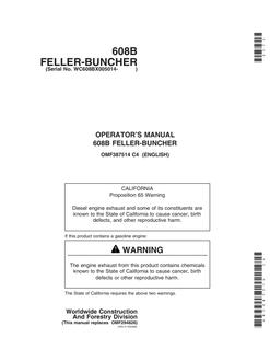 John Deere 608B Feller buncher Operator manual OMF387514 — actual manual cover